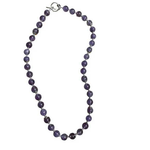 Exquisite Signed MMA CA Amethyst and 925 Silver Toggle Necklace